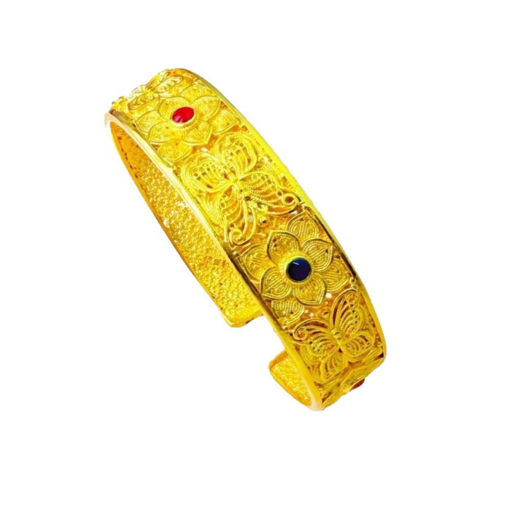 Golden Engraved Peony Flower Openable Bracelet - Light Luxury Chinese Trend Style High-End Jewelry