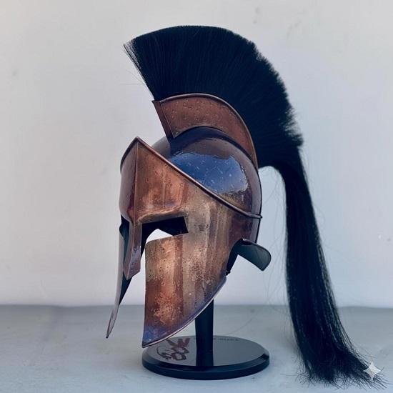 Spartan Helmet Bronze Finish, King Leonidas 300 Movie Replica Helmet with Black Plume  Display Stand, Greek Warrior Cosplay LARP
