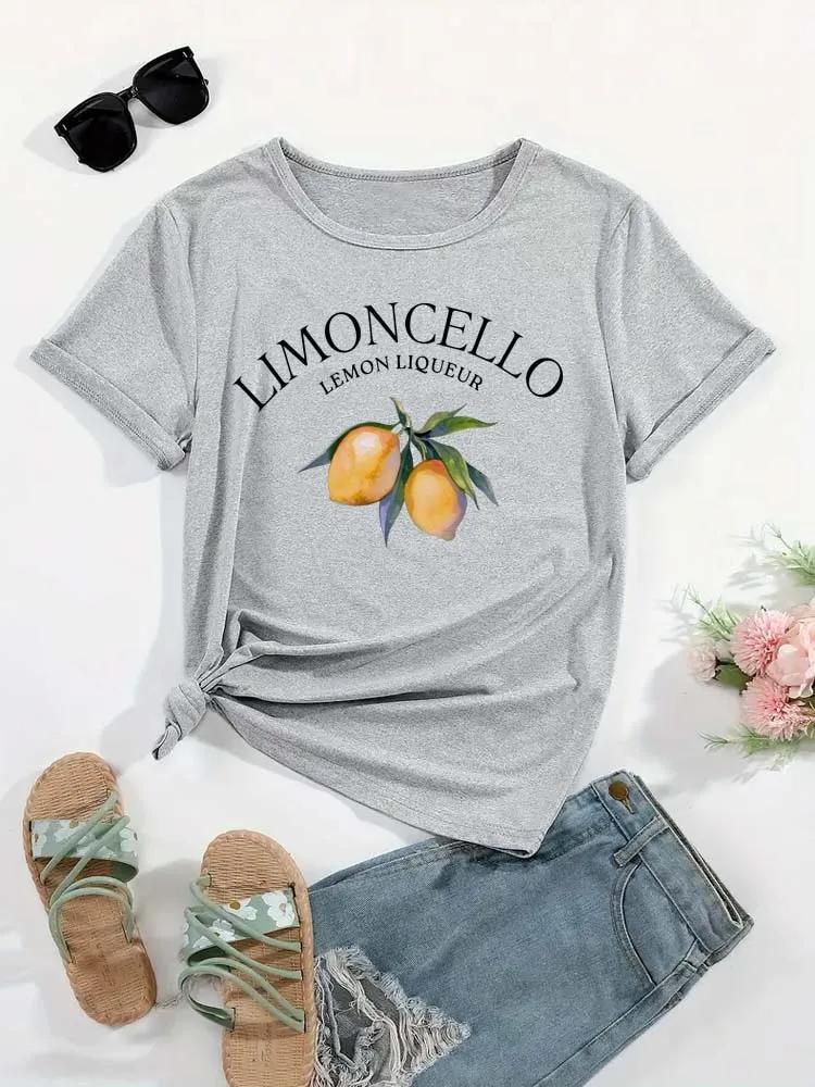 ONeck Casual Tops Women Streetwear Vintage Graphic New Lemon Print Women Tshirt Summer Short Sleeve Aesthetic Clothes