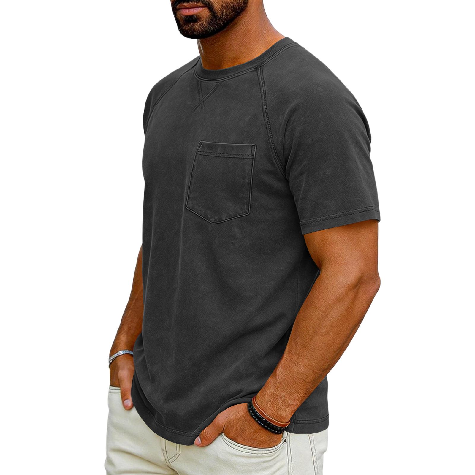 Men s Independent Stand Retro Weathered  Sleeveless Round-neck Casual T-Shirt Shirt L чёрный