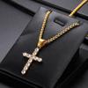 Golden Zircon Cross Pendant Jesus God Bless Stainless Steel Rock Men's Necklace Jewelry