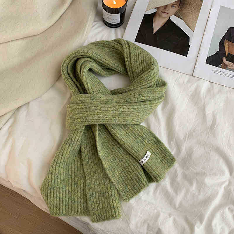 Red Knitted Woolen Scarf Women'S Winter Simple Luxury Solid Color Warm Neck