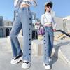 Girls' Jeans Spring And Autumn Style Fashion Casual Love Loose Wide Leg Pants