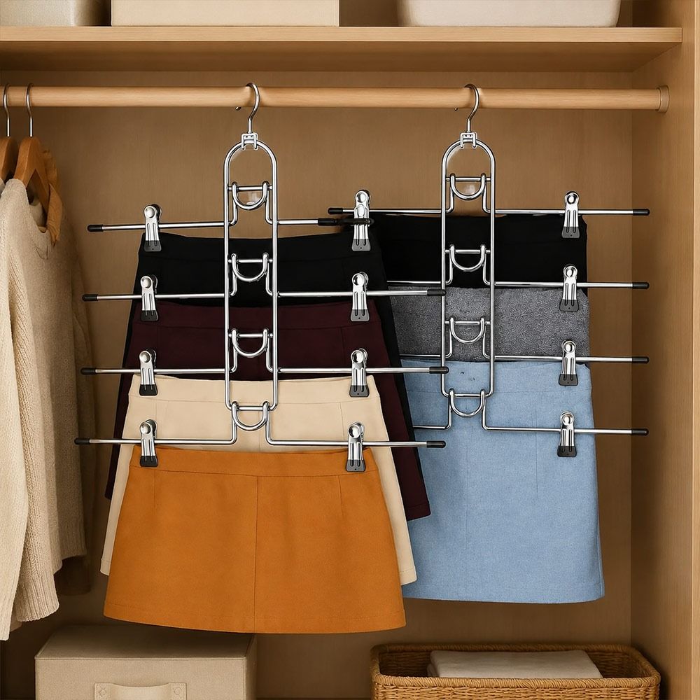 Non Slip Tips Multi Layer Hanger Metal Skirt Hanger New Trouser Hanger  Closet Organization