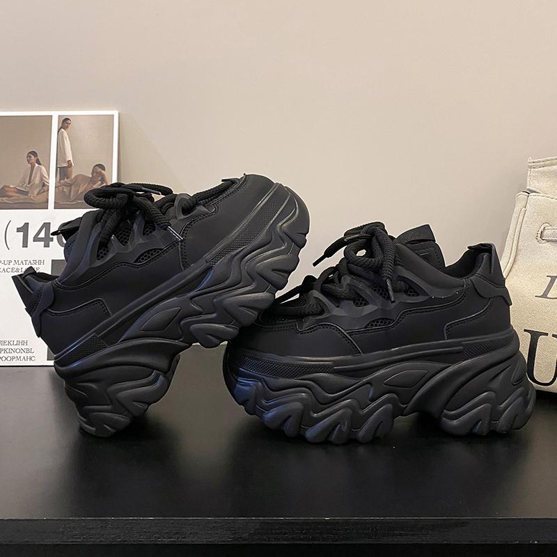 Fashion 8.5CM Women's Mesh Dad Shoes Thick Bottom Platform Sneakers New 2025 Autumn Casual High Heel Sport Shoes Breathable
