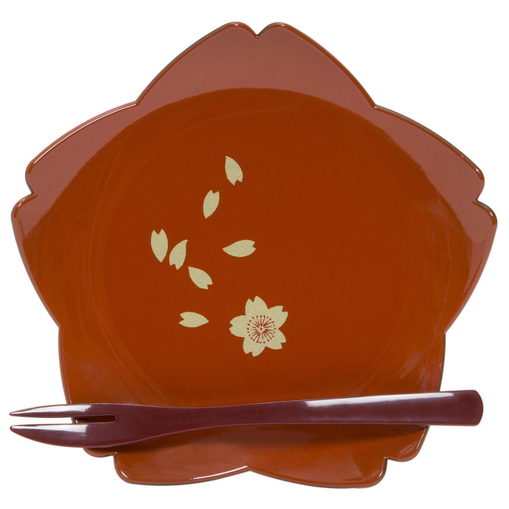 Maeju lacquerware Sakura Sada individuálních talířů s vidličkou AMJ-2P-610
