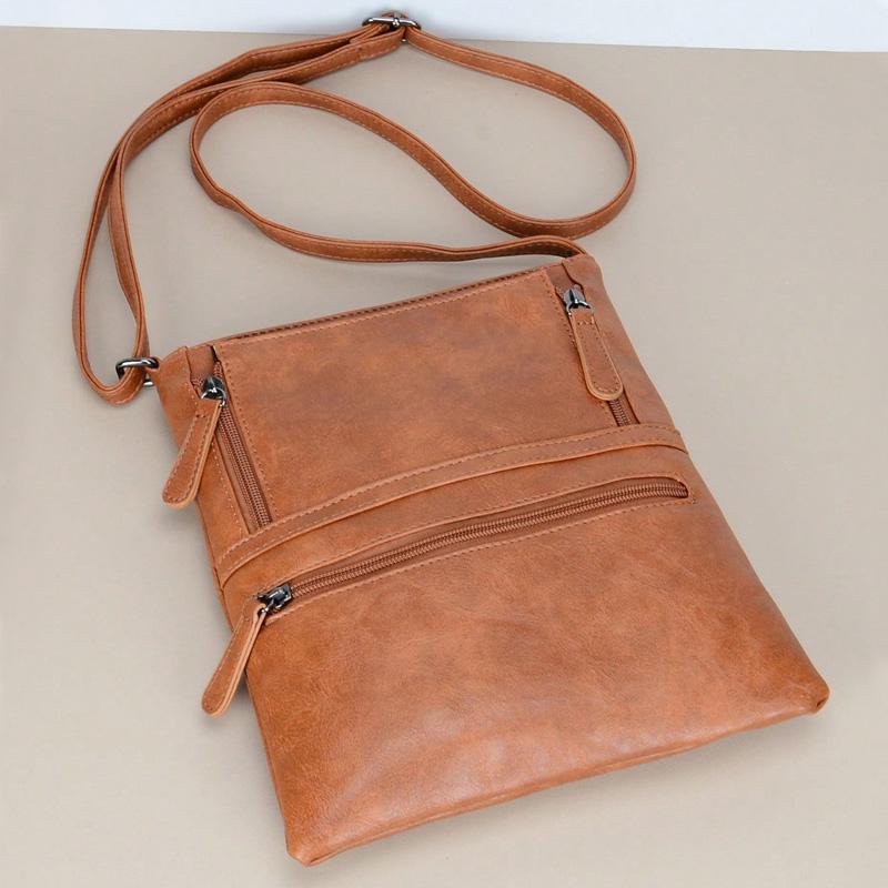 Vintage Multi-Pocket Crossbody Bags Solid Color Soft Pu Leather Shoulder Bag Perfect Sling Bag For Women Daily Travel