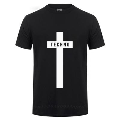 TECHNO CROSS PRINTED T SHIRT MEN Male Short Sleeve Crewneck Cotton TShirt Man Clothing Trend Casual Slim Fit Summer Tops Tees