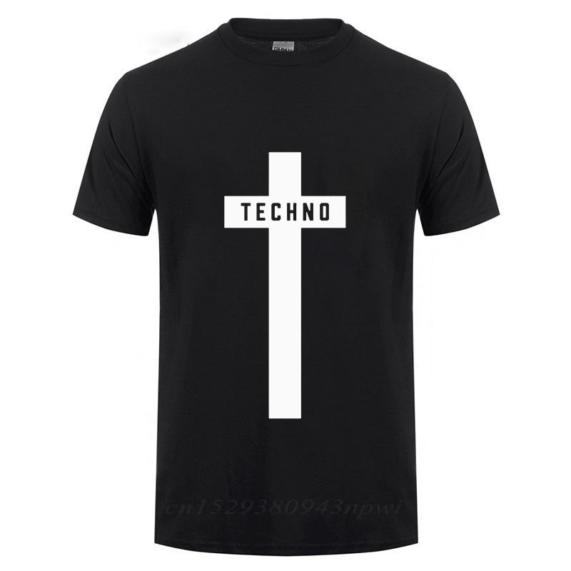 TECHNO CROSS PRINTED T SHIRT MEN Male Short Sleeve Crewneck Cotton TShirt Man Clothing Trend Casual Slim Fit Summer Tops Tees