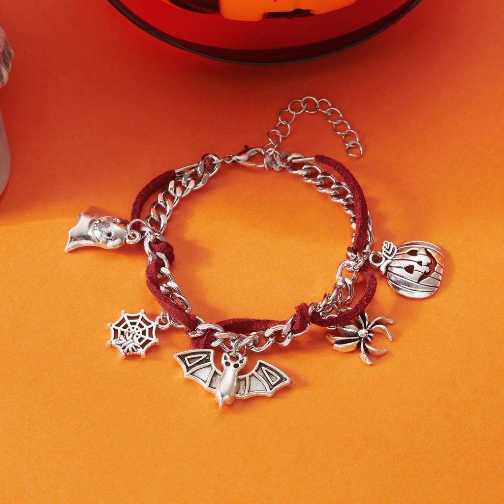 Vintage Punk Spider Bat Pumpkin Tassel Chain Necklace for Women Red Woven Rope Metal Choker Cosplay Party Halloween Jewelry Gift