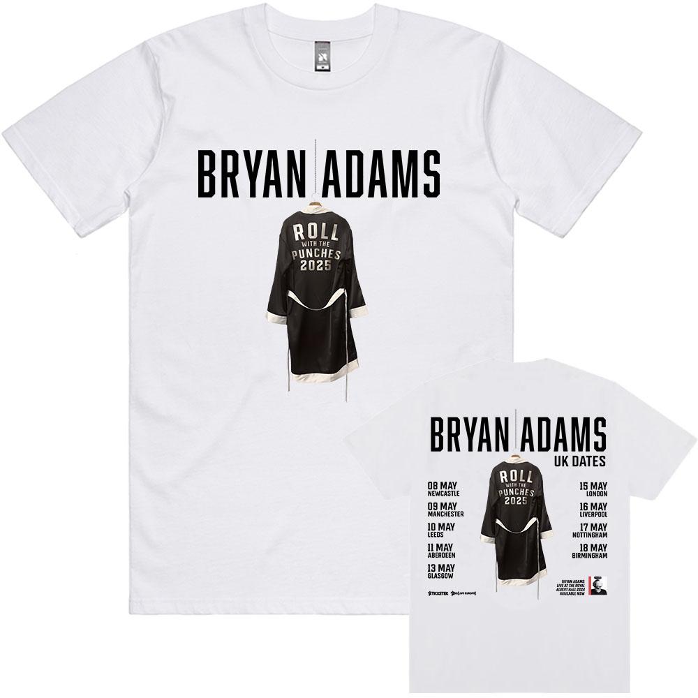 

BRYAN ADAMS ROLL WITH THE PUNCHES TOUR 2025 Футболка с коротким рукавом Хлопок Круглый вырез Футболка Мужская одежда Лето Унисекс Уличная одежда Мужская S
