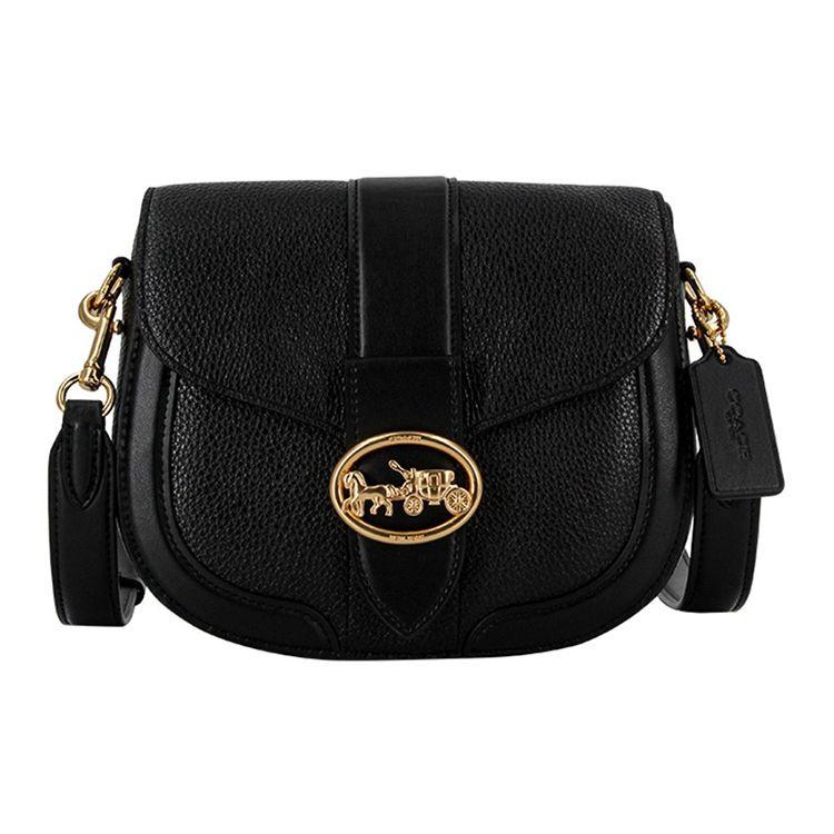 

Coach Georgie 21 Carriage Buckle Detachable Shoulder Strap Leather Wine God Bag Underarm Saddle Bag Crossbody Small Women bags Black C3241-IMBLK Gift Box Set (Basic Set+Yellow Box)