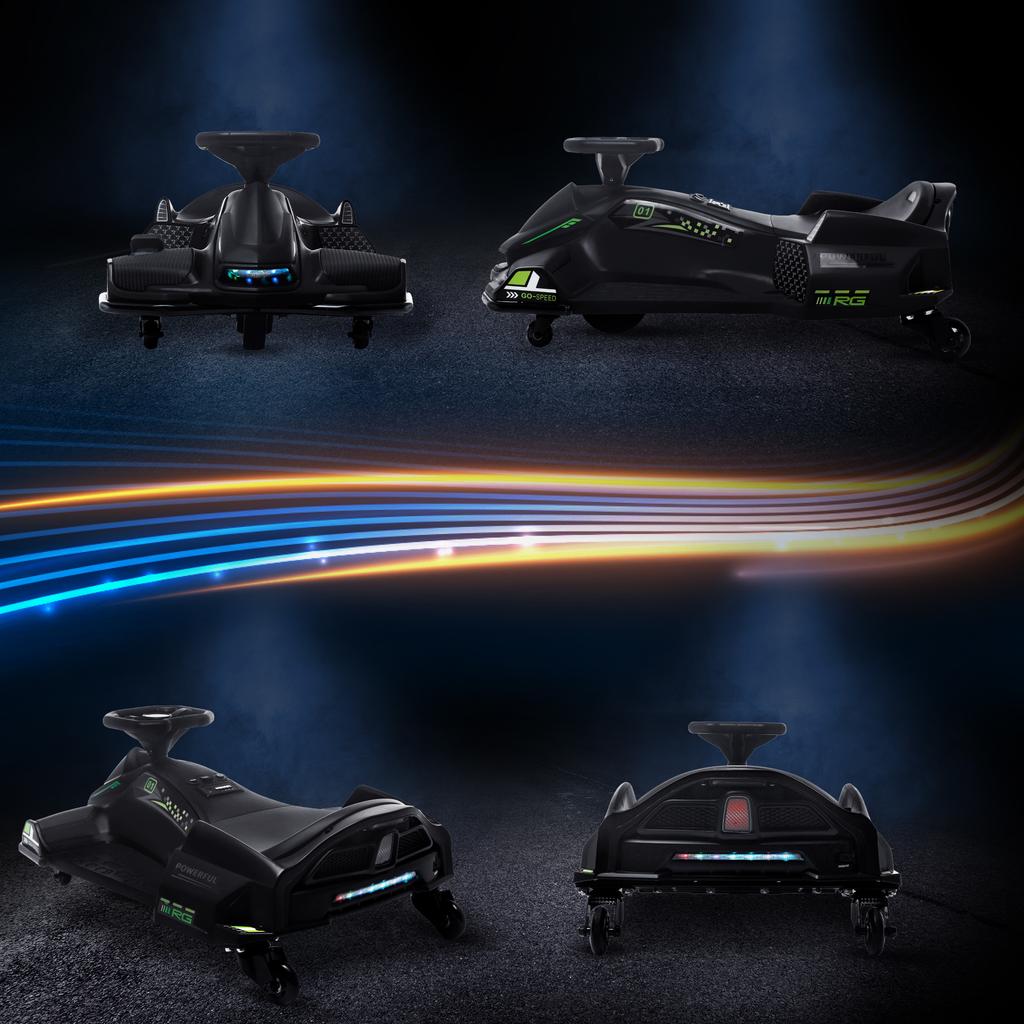 Electric Go-Kart for Kids, Rubber Wheels, 3-8 km/h, with Lights and Music Function, Black