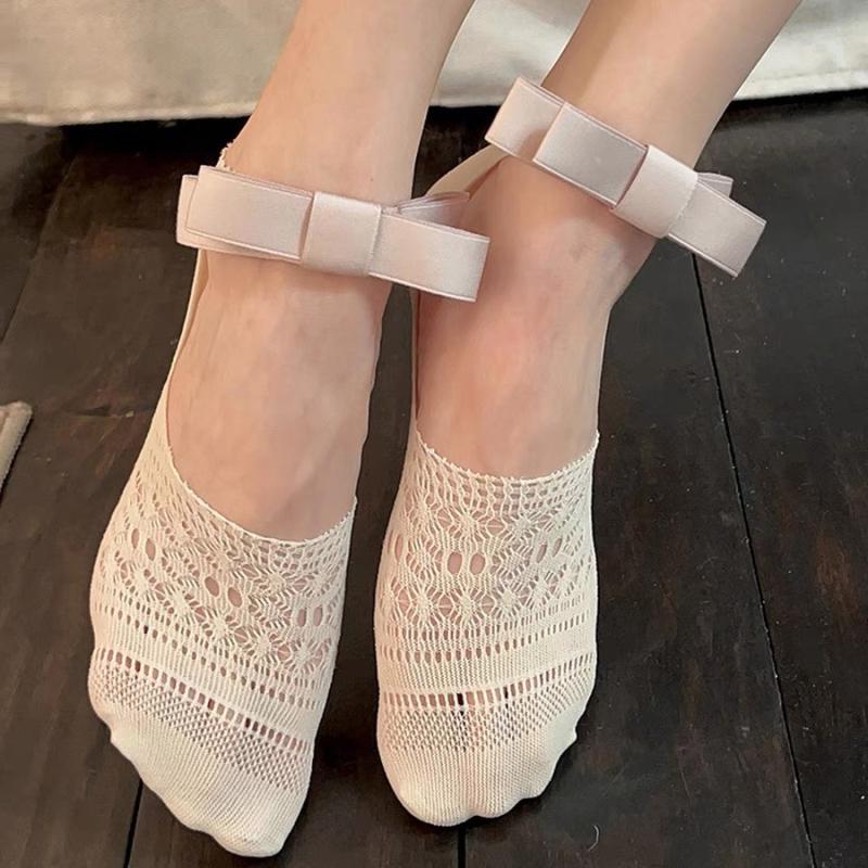 Ballettstil Frau Sommer Hohlspitze Schleife Lolita Einfarbig Socken Dünn Lässig Süße Mädchen Unsichtbare Spitze Bootssocken