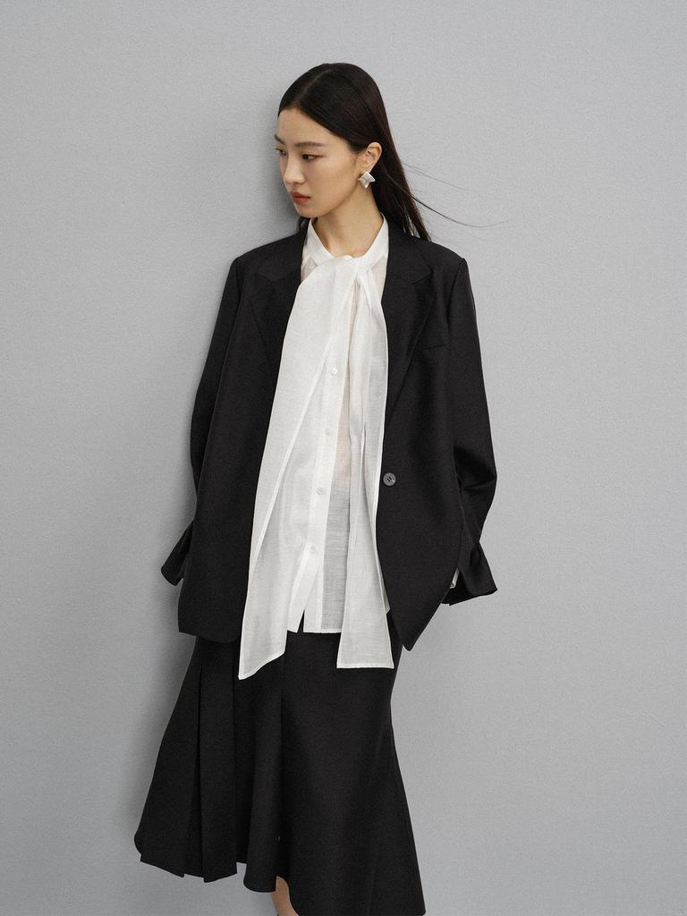 Spring 2026 Women's V-neck Long Sleeve Tencel Acetate Top - Elegant, Solid Color, Age-Reducing