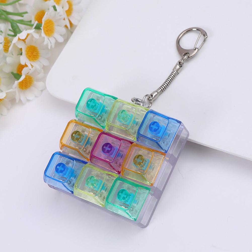 DIY Mechanical Keyboard Keycap Keychain, 9 Keys LED Stress Relief Toy, Finger Clicker Relaxing Gadget for Office Desk & Travel