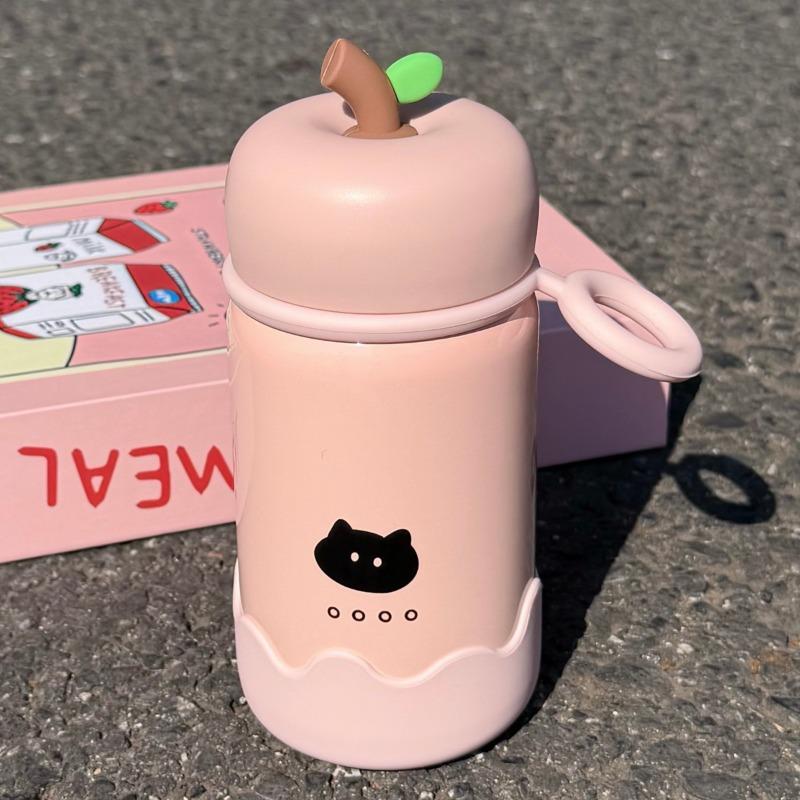 Kawaii Cat Mini Tumbler With Straw Cute Hot And Cold Stainless Steel Thermos Bottle For Tea Portable Coffee Thermal Cup Gift
