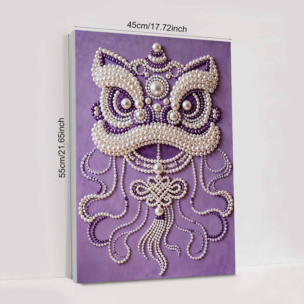 Crystal Pearl Painting 5D DIY Frame Decoration Painting Lion Dance Home Wall Decoration Transparent Pearl Gemstone Painting Picture Art Crafts