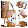 Cute Cat Crossbody long Lanyard Flip Wallet Leather Case for iPhone 17 Pro max 16 15 14 13 12 11 Shockproof Book Stand Cover