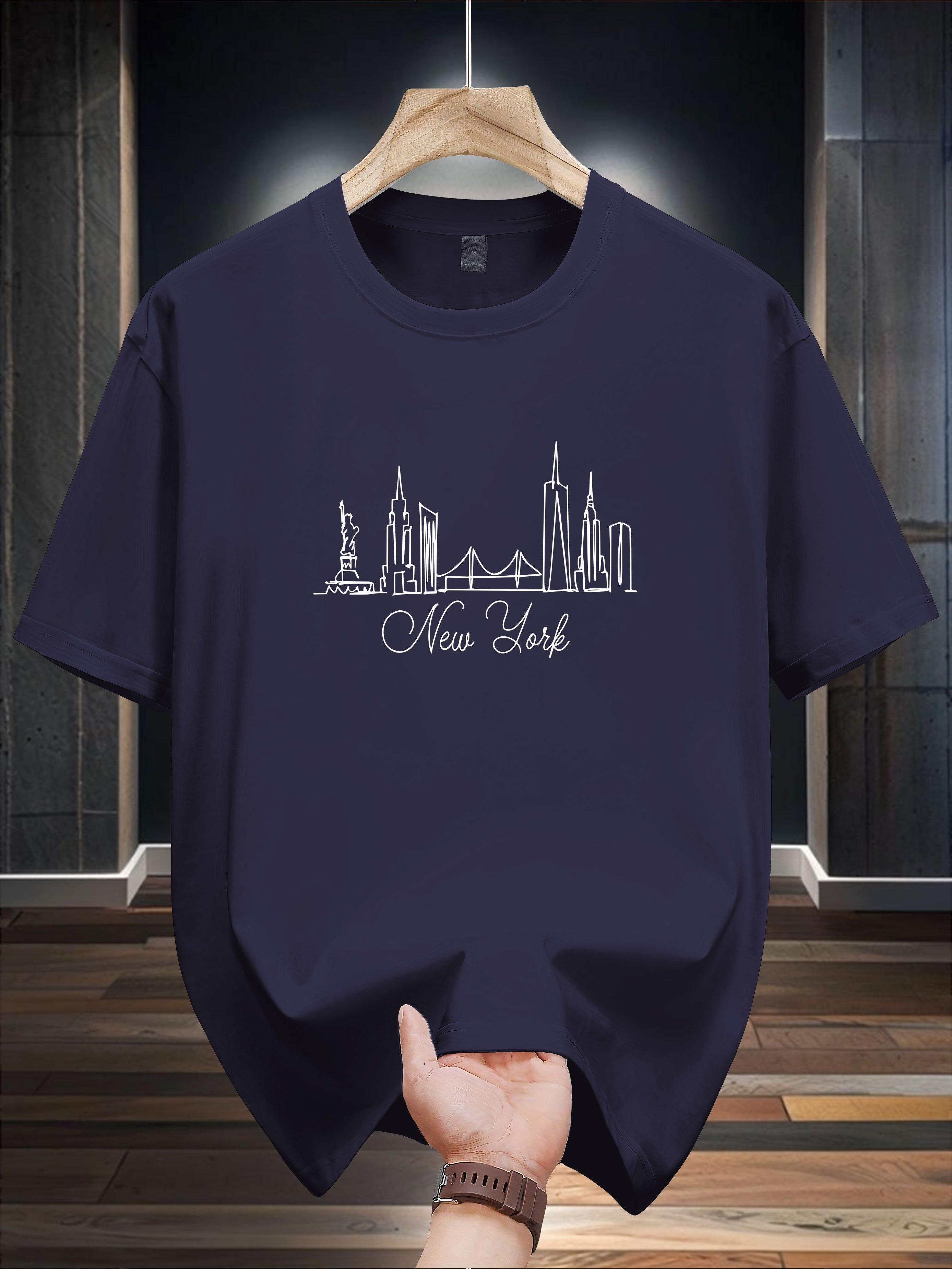 Heavyweight 200gsm Cotton T-shirt - Navy Blue NYC Skyline Graphic Tee L