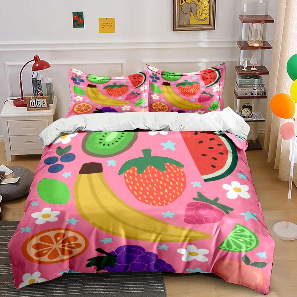 Colorful Fruit Decor Set Bedding Set With 1 Duvet Cover 2 Pillowcases Single Double King Queen, Gift