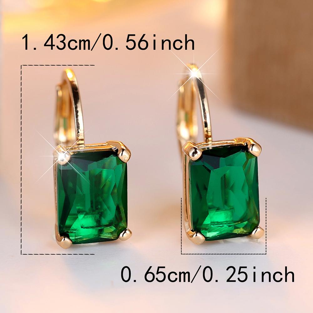 Elegant Square Green Zircon Drop Earrings for Women Vintage Gold Color Wedding Party Jewelry Gift