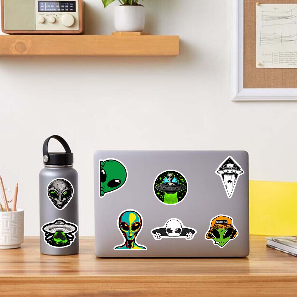 Comics ET Alien Icon Stickers DIY Waterproof Vinyl Decals for Scrapbook Diary Junk Journals Laptop Phone Bottle Decorative Gift Gas Tank Doors 4