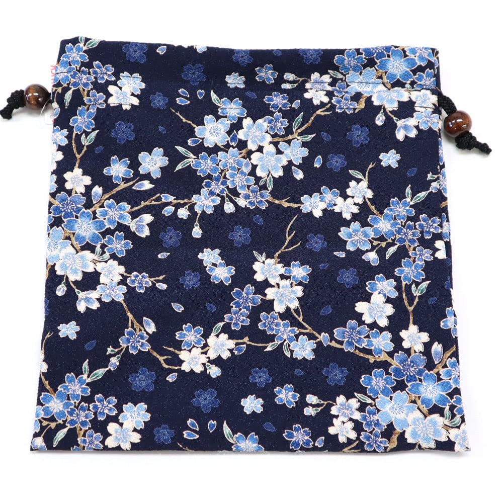 COCOLUCK Japanese Pattern Drawstring Accessory Made In Japan with Chirimen Fabric Perfect for Goshuin and Gifts Navy Bag, Case, Lining, Books,