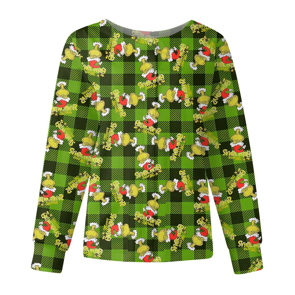 Women's Casual Fashion Long Sleeve Standing Collar Single Breasted Christmas Print Workwear Jacket Tops