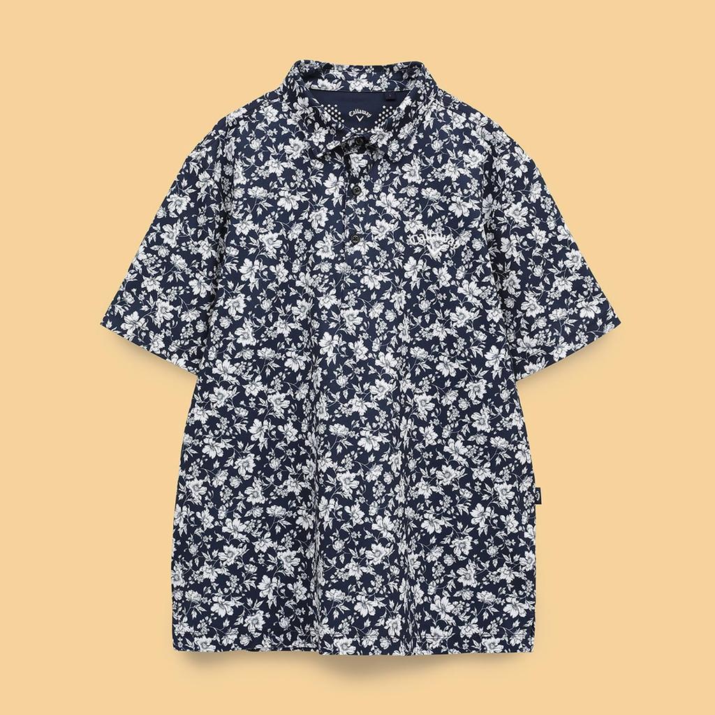 Kurzarm-Poloshirt Print Feuchtigkeit Schnell Golf C25134112 L [Callaway] Herren (Blumenmuster, Feuchtigkeitstransport, Trocknend) // 1120_Marineblau