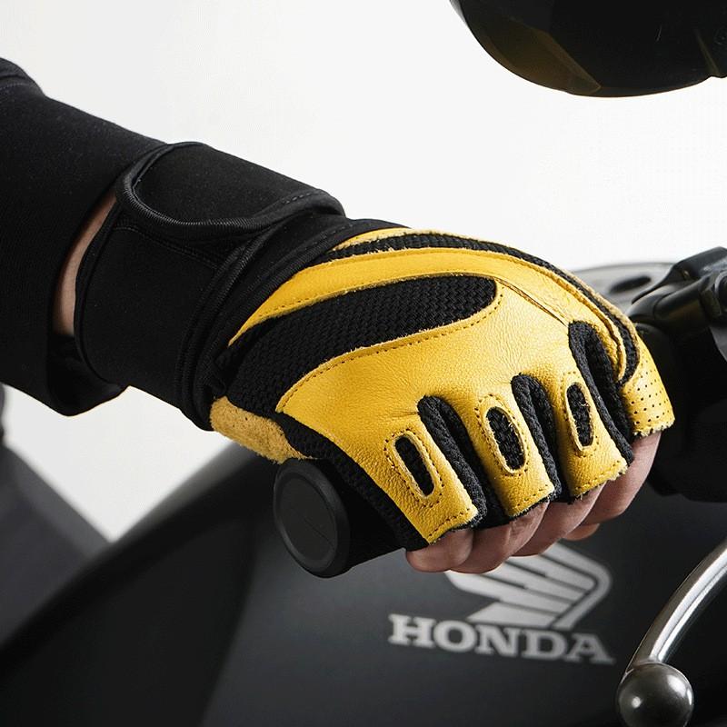 Mens Half-Finger Gym Gloves Weightlifting Cycling Training Anti-Slip Breathable Goat Leather Workout Protection