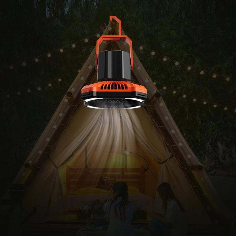 Camping Fan With LED Lantern 10000mah Rechargeable Battery Powered Fan 3 Levels Adjustable Quiet Tent Fan For Picnic Barbecue