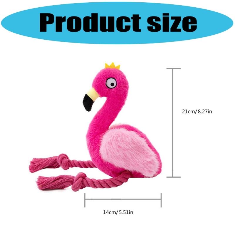 Interactive Flamingo Dog Chewing Toy Plush Cotton Rope Teeth Clean Squeaky Toy for Small To Large Breeds Entertainment