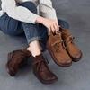 Retro Wedges Soft Soled Short Boots Genuine Leather Plush Warm Women's Boots