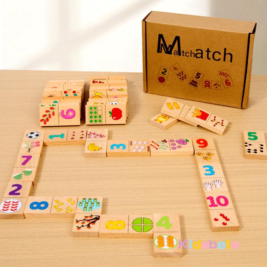 Kids Montessori Domino Matching Memory Chess Shape Number Double-sided Blocks Toy Wooden Counting Mathematics Number Puzzle Set