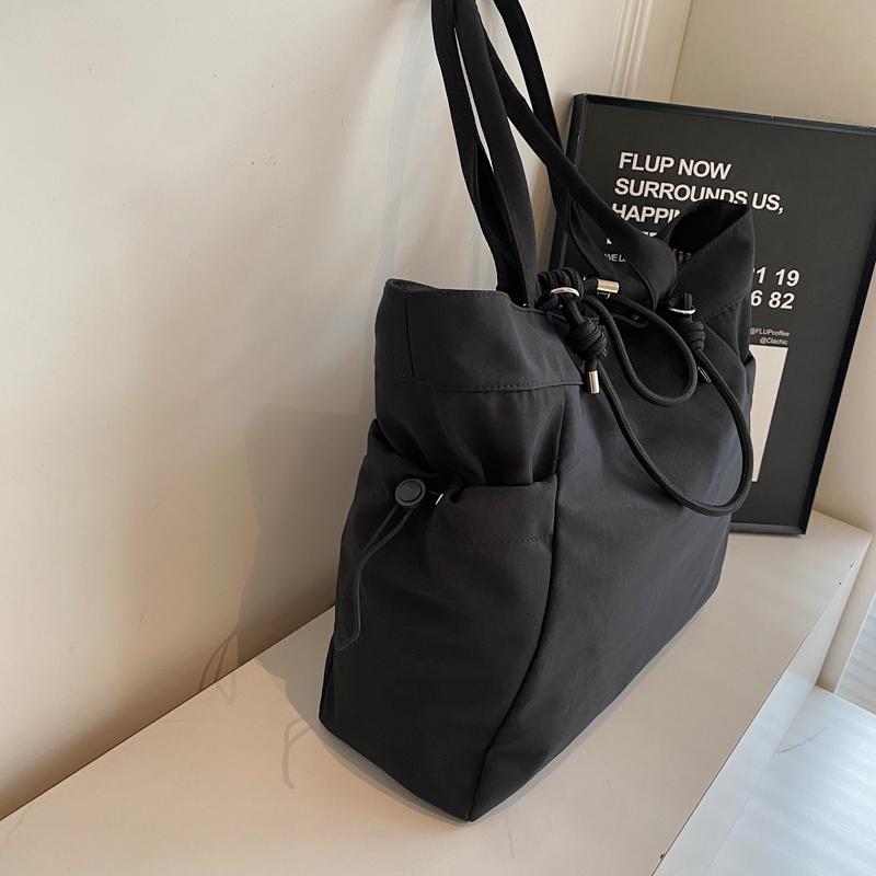 Nylon Tote Bag Women Large Capacity Shoulder Bag with Side Pockets and Adjustable Handle