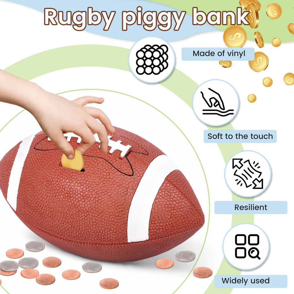 Basketball/Soccer/Rugby/Baseball Piggy Bank Wide Coin Slot Sports Piggy Bank for Sports Fan Team Souvenir Collecting Figurines