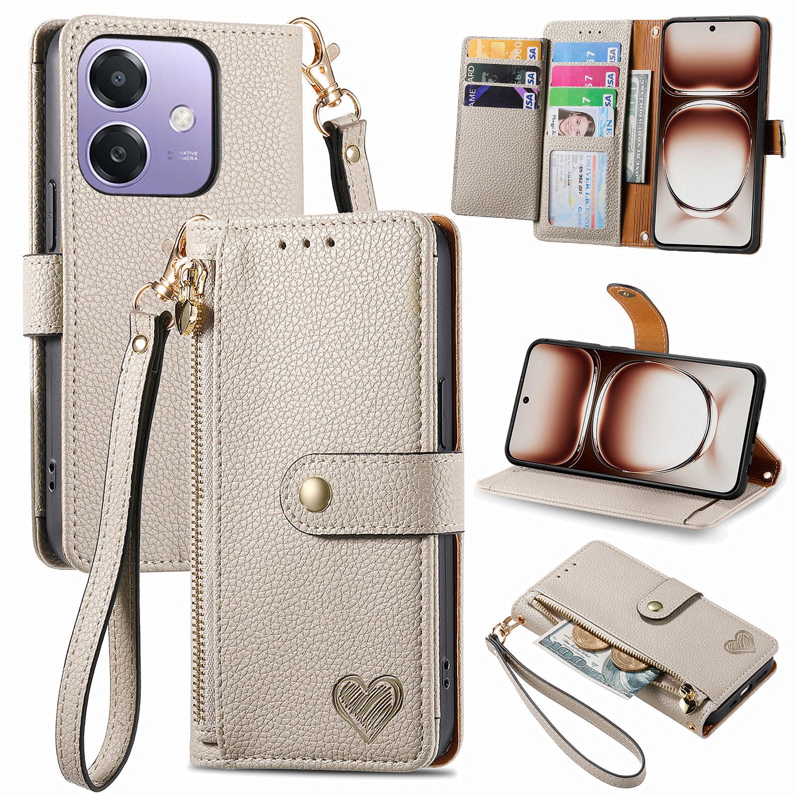 

RFID Blocking Case For Oppo A3x 4G/A40 4G/A60 5G Zipper Pocket Leather Wallet Phone Cover Grey