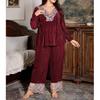 Women's Plus Size Lace V-Neck Pajama Set - Autumn/Winter Long Sleeve & Pants