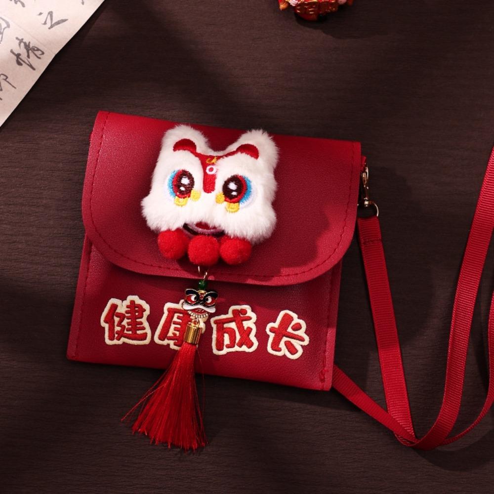 Cartoon New Year Red Envelope 3D Money Bag Practical PU Crossbody Bag Birthday Celebration