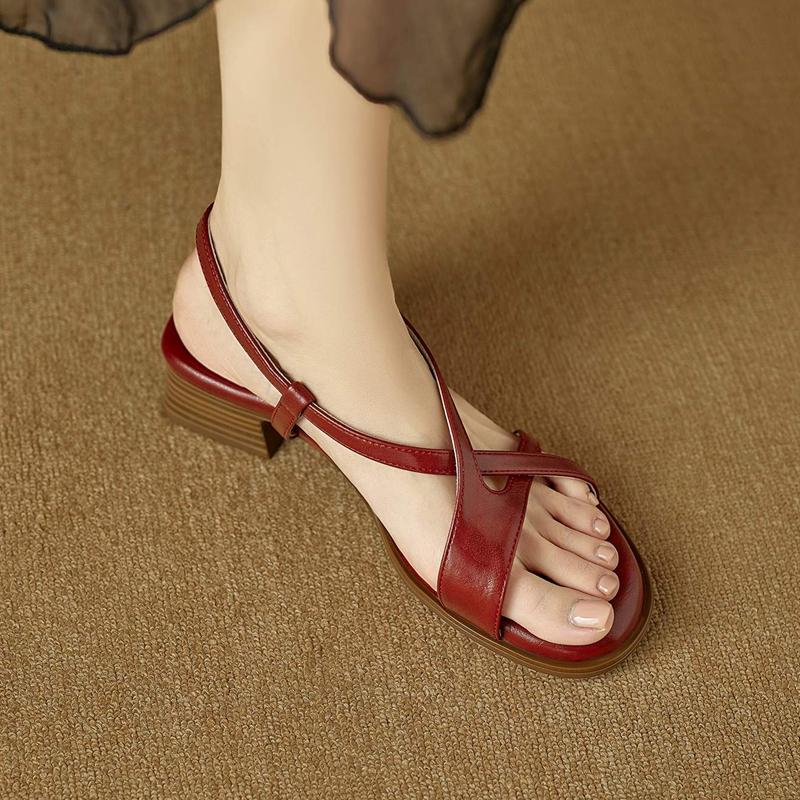 Krazing Pot Cow Skin Thick Med Heels Peep Toe Summer Size 42 Brand Shoes Concise Design Gladiator Elegant Women Sandals