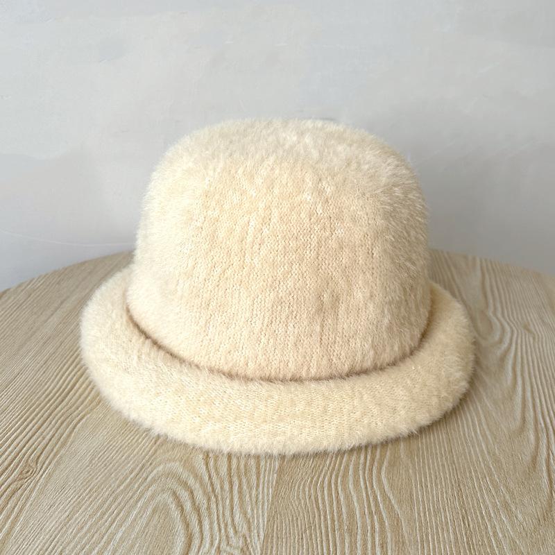Bucket hat women's winter warm hat plush top hat knitted basin hat thick light luxury high sense
