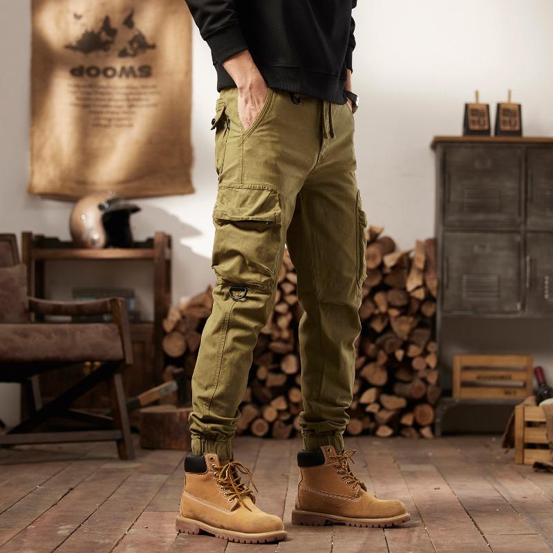 Pánské ležérní overaly s mnoha kapsami Volné bavlněné legíny Lehký luxus Outdoorové modré sportovní kalhoty