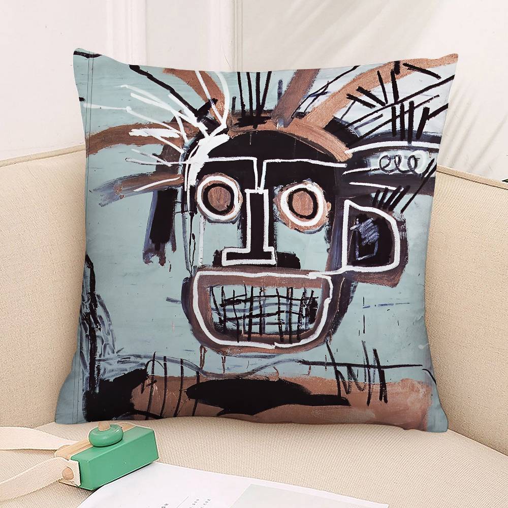 J-Jean M-Michel B-Basquiat Art Pillow Case Square Double‑Sided Print Cushion Case For Sofa Home Bedchamber Decor Gift