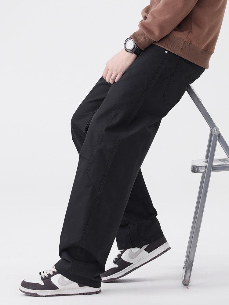 Men's Japanese Style Wide-Leg Casual Pants, Solid Color Straight-Leg, Versatile Cargo.