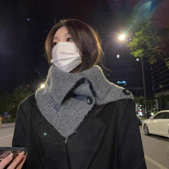 Fake Collar Soft Knitted Turtleneck Pullover Shawl Solid Color Buttons Closure Women Warm High Collar Neck Warmer