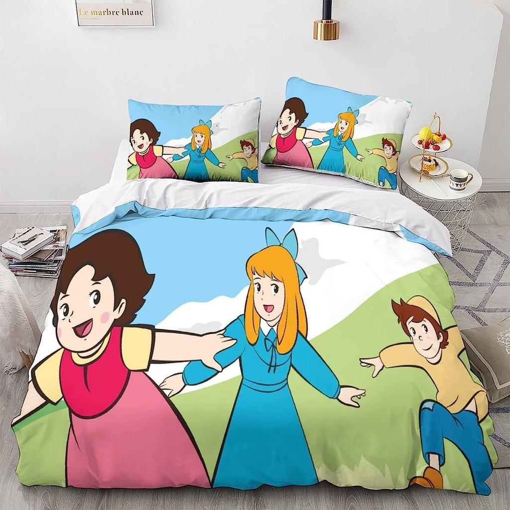 Anime Mädchen Heidi Bettwäsche Set für Kinder Erwachsene Mädchen, Kinder Bettbezug Set, Cartoon Steppdeckenbezug Set mit Kissenbezug 75*50cm