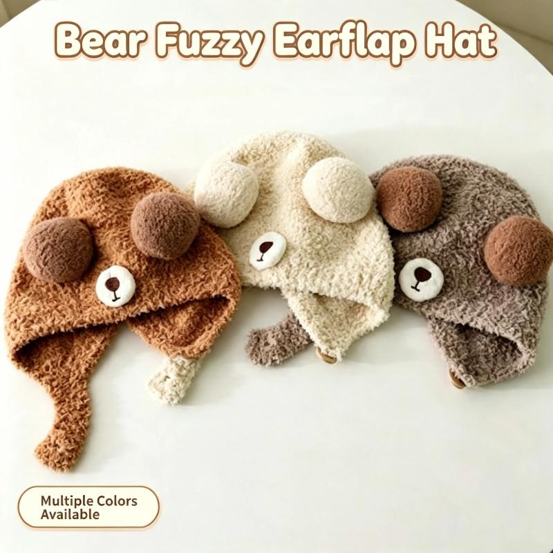 Soft Winter Plush Bear Ear Kids Hat Warm Windproof Multiple Colors For Toddlers Outdoor Daily Use
