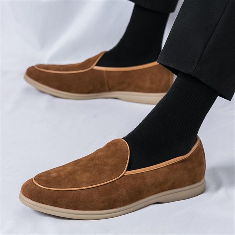 High Quality New Men Pointed Suede Flats Genuine Leather Shoes Casual Loafers Formal Dress Footwear Sapatos Tenis Masculino