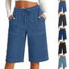 Jeans décontractés pour femmes à cordon de serrage et jambe droite, Pantalon en denim avec poches, Coupe décontractée pour un usage quotidien